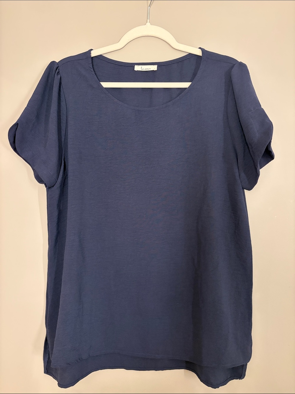 Linen Blend Navy Short Sleeve Blouse NEW. Never worn. Without tags